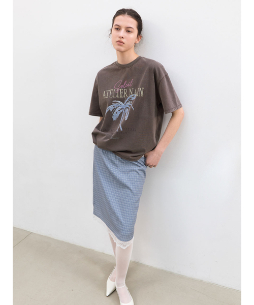 ATELIER NAIN(アトリエナイン)の「CHECK LACE TAPE BANDING MIDI SKIRT (SK-5102)(スカート・レディース・ブラック/ブルー・MEDIUM/SMALL)」の4枚目の写真