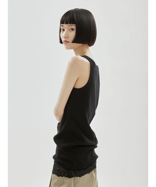 emmi（エミ）の「レースヘムテレコタンクトップ（タンクトップ・レディース・ホワイト/ブラック・F）」の10枚目の写真