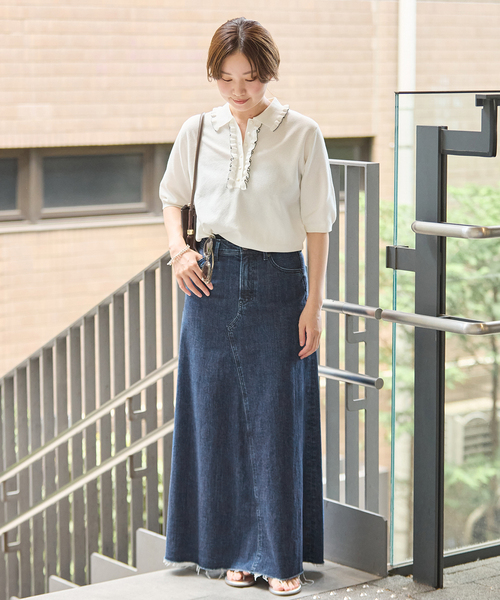 IENA(イエナ)の「YANUK/ヤヌーク 別注 Flare Long Skirt スカート(デニムスカート・レディース・ネイビー・SMALL/MEDIUM/LARGE)」の14枚目の写真
