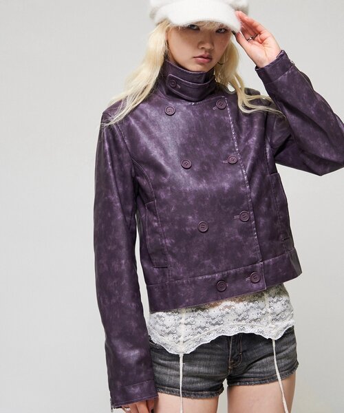 WHO'S WHO gallery(フーズフーギャラリー)の「【26AW LOOK掲載品番】スタンドレザーWジャケット(ブルゾン・レディース・パープル/ブラウン/ブラック・FREE)」の3枚目の写真
