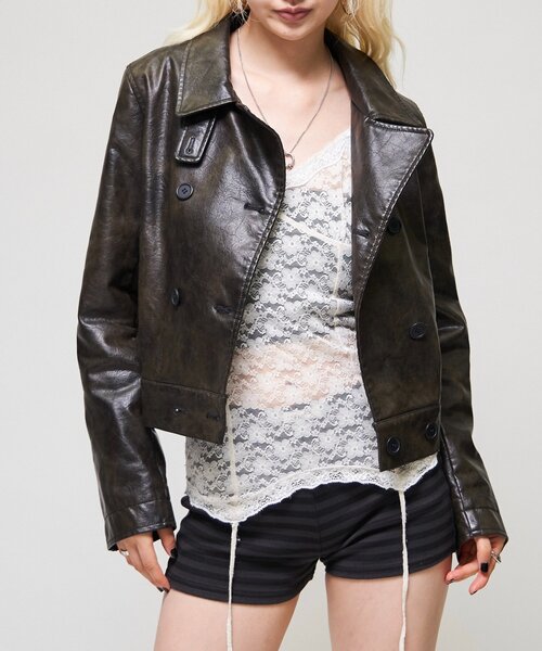 WHO'S WHO gallery(フーズフーギャラリー)の「【26AW LOOK掲載品番】スタンドレザーWジャケット(ブルゾン・レディース・パープル/ブラウン/ブラック・FREE)」の12枚目の写真