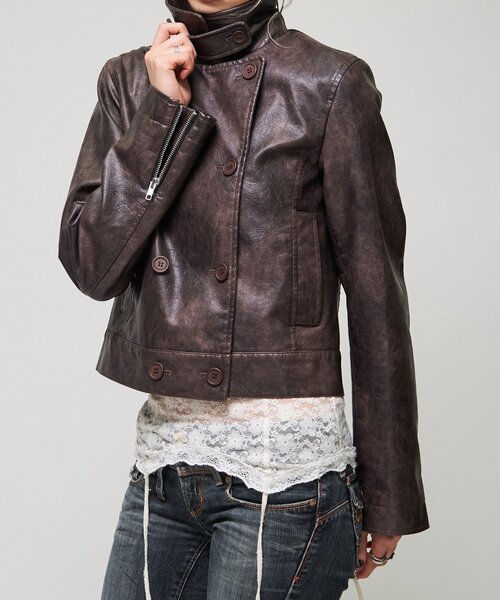 WHO'S WHO gallery(フーズフーギャラリー)の「【26AW LOOK掲載品番】スタンドレザーWジャケット(ブルゾン・レディース・パープル/ブラウン/ブラック・FREE)」の16枚目の写真