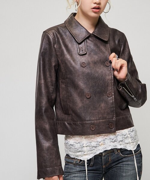 WHO'S WHO gallery(フーズフーギャラリー)の「【26AW LOOK掲載品番】スタンドレザーWジャケット(ブルゾン・レディース・パープル/ブラウン/ブラック・FREE)」の19枚目の写真