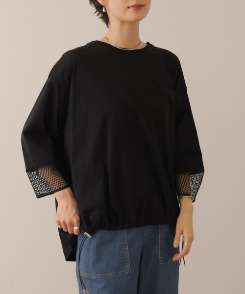 Bou Jeloud(ブージュルード)の「袖レースバックプリーツプルオーバー(Tシャツ/カットソー・レディース・ブラック/グレイッシュベージュ/グリーン・FREE)」の2枚目の写真