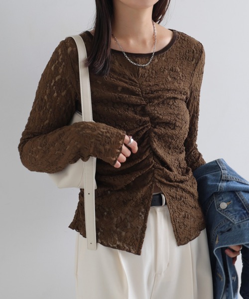 andme(アンドミー)の「シアーレース2way長袖トップス(シャツ/ブラウス・レディース・ブラック/ブラウン/アイボリー・M)」の3枚目の写真