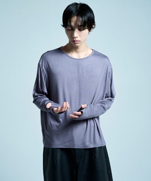 CAMPHOR WOOD(カンファーウッド)の「SHEER LONG SLEEVE TOPS / シアロングスリーブトップス(Tシャツ/カットソー・メンズ・ホワイト/ラベンダー/ブラック×ホワイト/ホワイト×ブラック/ダークブラウン/ブラック・MEDIUM/SMALL/LARGE)」の6枚目の写真