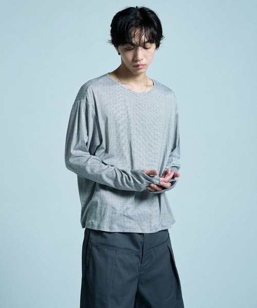 CAMPHOR WOOD(カンファーウッド)の「SHEER LONG SLEEVE TOPS / シアロングスリーブトップス(Tシャツ/カットソー・メンズ・ホワイト/ラベンダー/ブラック×ホワイト/ホワイト×ブラック/ダークブラウン/ブラック・MEDIUM/SMALL/LARGE)」の17枚目の写真