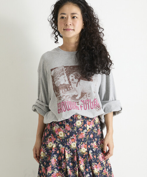 Freada（フリーダ）の「Freada/フリーダ ドッグ フォト プリント ロンT（Tシャツ/カットソー・レディース・グレー/ホワイト・ONE SIZE）」の9枚目の写真