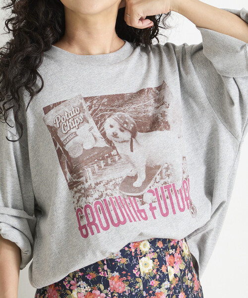 Freada（フリーダ）の「Freada/フリーダ ドッグ フォト プリント ロンT（Tシャツ/カットソー・レディース・グレー/ホワイト・ONE SIZE）」の10枚目の写真