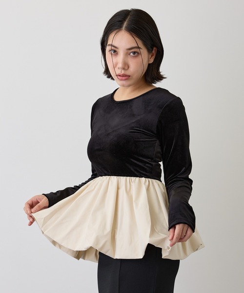 LYORI(リオリ)の「【前後2way】ベロアドッキングバルーントップス(シャツ/ブラウス・レディース・ブラック/アイボリー・FREE)」の2枚目の写真