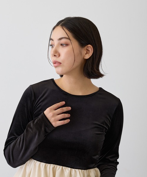 LYORI(リオリ)の「【前後2way】ベロアドッキングバルーントップス(シャツ/ブラウス・レディース・ブラック/アイボリー・FREE)」の7枚目の写真