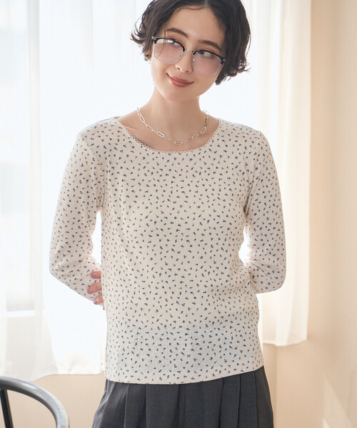 FREAK'S STORE(フリークスストア)の「小花柄 フライスカットソー/花柄カットソー(Tシャツ/カットソー・レディース・オフホワイト/ブラック/ネイビー・フリ-)」の12枚目の写真