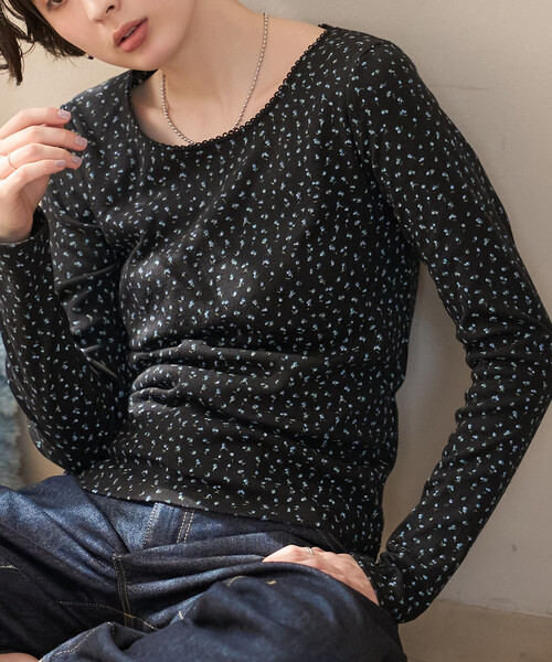 FREAK'S STORE(フリークスストア)の「小花柄 フライスカットソー/花柄カットソー(Tシャツ/カットソー・レディース・オフホワイト/ブラック/ネイビー・フリ-)」の15枚目の写真