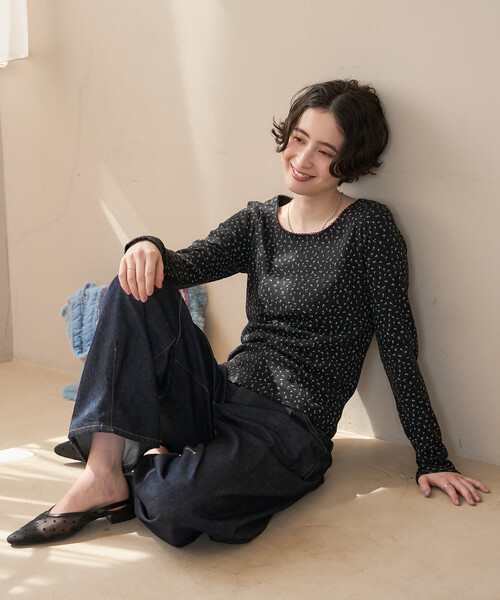 FREAK'S STORE(フリークスストア)の「小花柄 フライスカットソー/花柄カットソー(Tシャツ/カットソー・レディース・オフホワイト/ブラック/ネイビー・フリ-)」の17枚目の写真