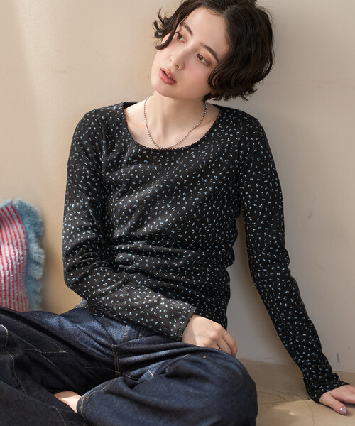 FREAK'S STORE(フリークスストア)の「小花柄 フライスカットソー/花柄カットソー(Tシャツ/カットソー・レディース・オフホワイト/ブラック/ネイビー・フリ-)」の19枚目の写真