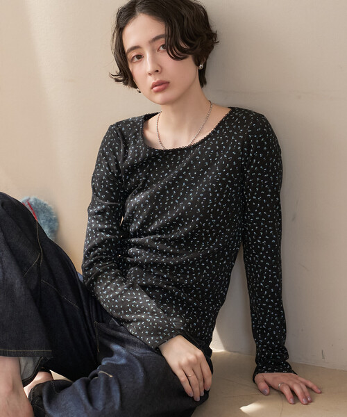 FREAK'S STORE(フリークスストア)の「小花柄 フライスカットソー/花柄カットソー(Tシャツ/カットソー・レディース・オフホワイト/ブラック/ネイビー・フリ-)」の20枚目の写真