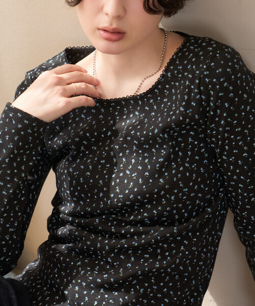 FREAK'S STORE(フリークスストア)の「小花柄 フライスカットソー/花柄カットソー(Tシャツ/カットソー・レディース・オフホワイト/ブラック/ネイビー・フリ-)」の21枚目の写真