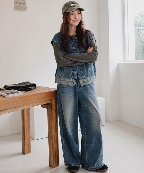 HOOK(フック)の「HOOK for girls オーバーサイズウォッシュデニムベスト(ベスト・レディース・ブルー・S)」の7枚目の写真