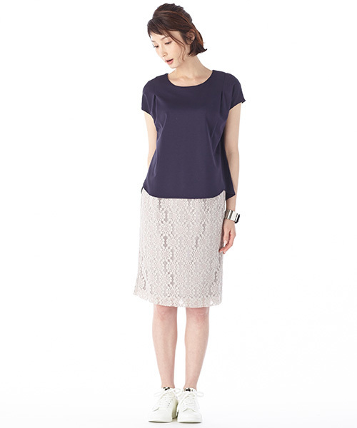 IEDIT（イディット）の「ララ・ステラ　大きめレース柄が旬顔で印象的になれる　ベルラインタイトレーススカート　（スカート・レディース・ホワイト/ライトベージュ・XX-LARGE/MEDIUM/SMALL/LARGE/X-LARGE）」の11枚目の写真