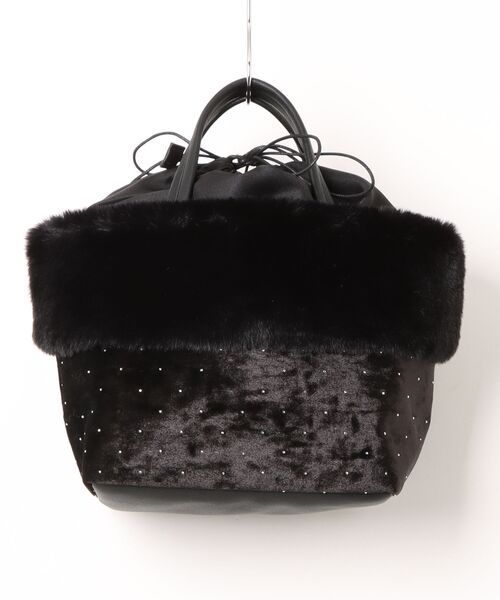 cache cache(カシュ カシュ)の「カシュカシュ cachecache / エコファー切り替えキラキラトートバッグ(トートバッグ・レディース・アイボリー/ブラック・FREE)」の3枚目の写真