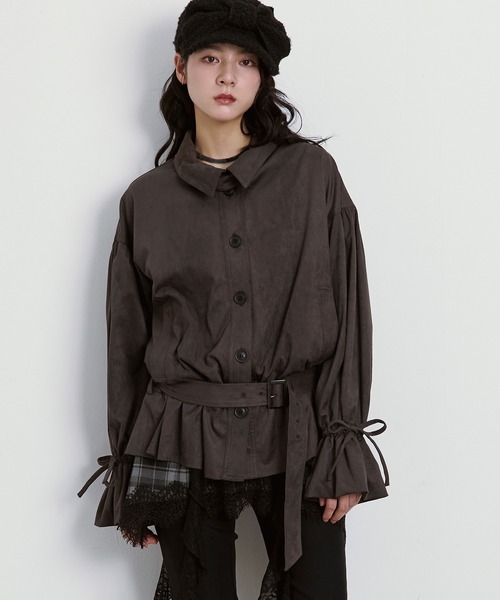Ezick(エジック)の「2WAY neck スウェードライクバルーンブルゾン(その他アウター・レディース・ダークブラウン/キャメル・FREE)」の1枚目の写真