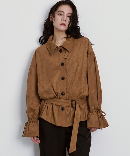 Ezick(エジック)の「2WAY neck スウェードライクバルーンブルゾン(その他アウター・レディース・ダークブラウン/キャメル・FREE)」の10枚目の写真