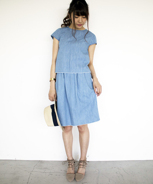 N.（N. Natural Beauty Basic）（エヌエヌナチュラルビューティーベーシック）の「ダンガリーセットアップ スカート（スカート・レディース・ブルー/ネイビー・MEDIUM）」の4枚目の写真