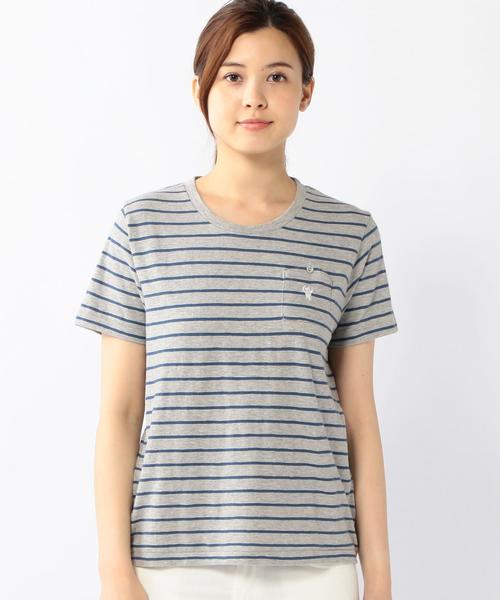 coen（コーエン）の「スラブボーダーポケットTシャツ（Tシャツ/カットソー・レディース・ホワイト/グレー・MEDIUM/LARGE）」の4枚目の写真