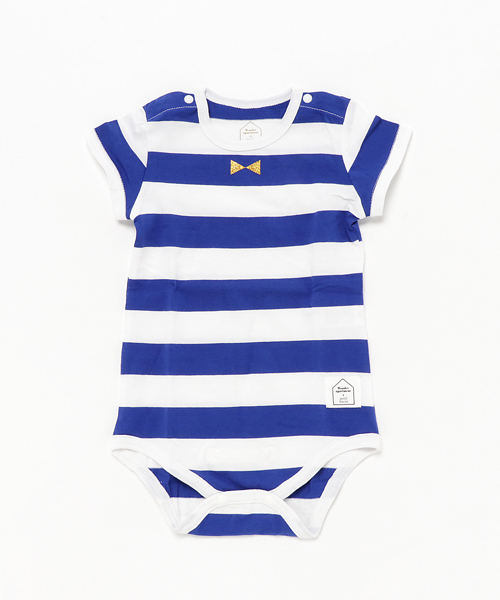 Petitsucre（プチシュクレ）の「ボーダー半袖肩あきボディスーツ（ロンパース・キッズ・ブラック/ブルー/レッド・70-80cm/80-90cm）」の11枚目の写真