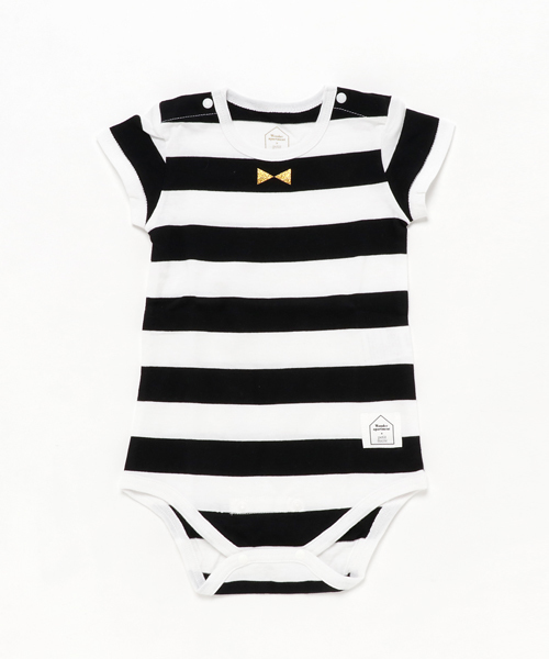Petitsucre（プチシュクレ）の「ボーダー半袖肩あきボディスーツ（ロンパース・キッズ・ブラック/ブルー/レッド・70-80cm/80-90cm）」の2枚目の写真