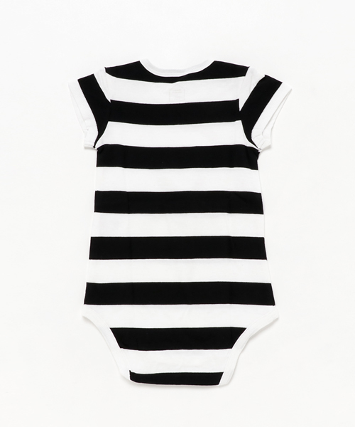 Petitsucre（プチシュクレ）の「ボーダー半袖肩あきボディスーツ（ロンパース・キッズ・ブラック/ブルー/レッド・70-80cm/80-90cm）」の4枚目の写真