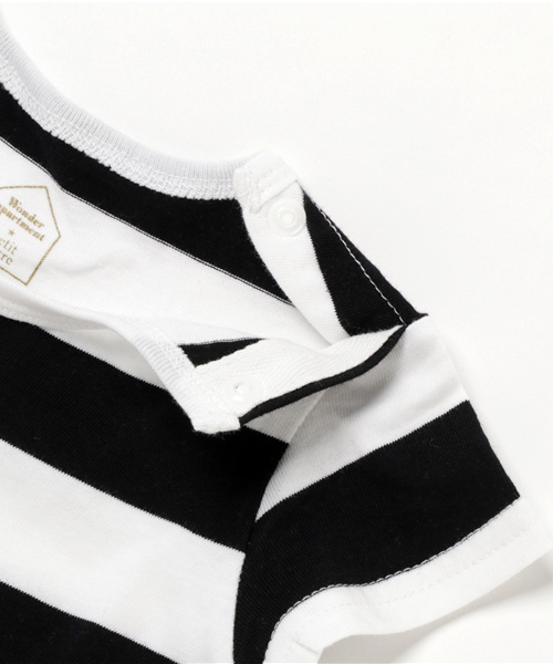 Petitsucre（プチシュクレ）の「ボーダー半袖肩あきボディスーツ（ロンパース・キッズ・ブラック/ブルー/レッド・70-80cm/80-90cm）」の6枚目の写真