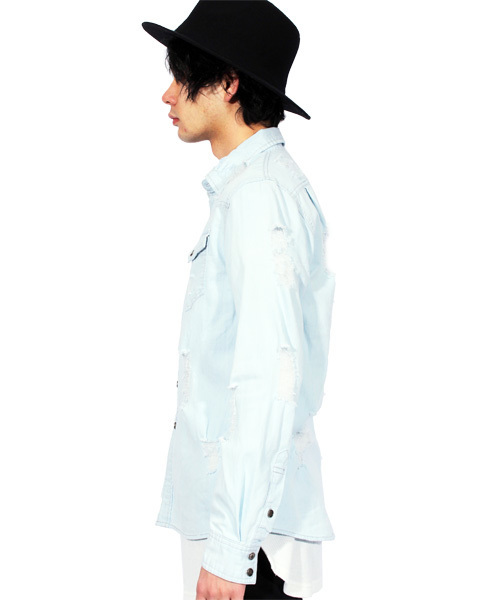 ８(eight)（エイト）の「ダメージ加工 デニムシャツ ビッグシャツ（シャツ/ブラウス・メンズ・インディゴブルー/ライトブルー・MEDIUM/LARGE/FREE）」の21枚目の写真