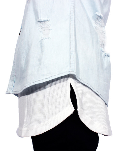 ８(eight)（エイト）の「ダメージ加工 デニムシャツ ビッグシャツ（シャツ/ブラウス・メンズ・インディゴブルー/ライトブルー・MEDIUM/LARGE/FREE）」の17枚目の写真