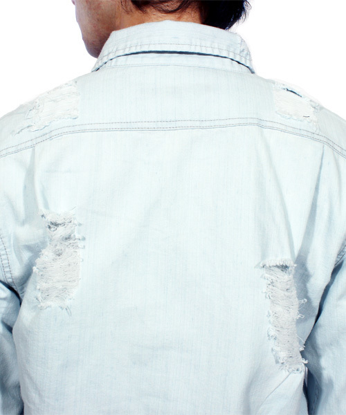 ８(eight)（エイト）の「ダメージ加工 デニムシャツ ビッグシャツ（シャツ/ブラウス・メンズ・インディゴブルー/ライトブルー・MEDIUM/LARGE/FREE）」の19枚目の写真