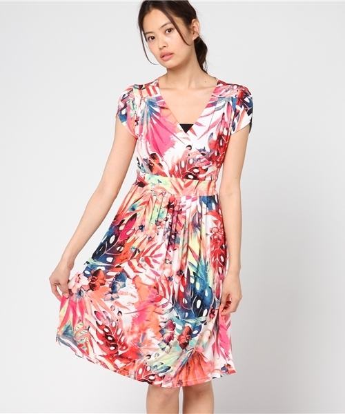 Desert Rose デザートローズ の 17ss Fifilles Paris マルチ柄カシュクールデザインワンピース ワンピース Wear Desert Rose デザートローズ の 17ss Fifilles Paris マルチ柄カシュクールデザインワンピース ワンピース Wear