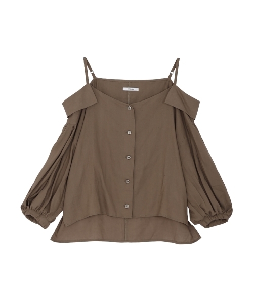 MURUA（ムルーア）の「ハートネックオフショルシャツ（シャツ/ブラウス・レディース・ホワイト/オレンジ/カーキ・FREE）」の5枚目の写真