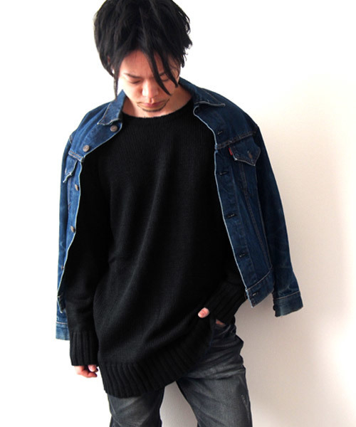 BEATJIVE（ビートジャイブ）の「クルーネックビッグシルエットローゲージニットセーター（ニット/セーター・メンズ・ブラック/ブラック系その他/チャコールグレー・FREE）」の2枚目の写真