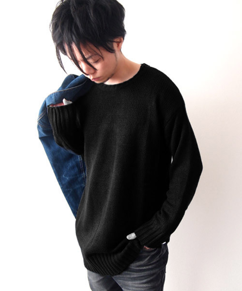 BEATJIVE（ビートジャイブ）の「クルーネックビッグシルエットローゲージニットセーター（ニット/セーター・メンズ・ブラック/ブラック系その他/チャコールグレー・FREE）」の14枚目の写真