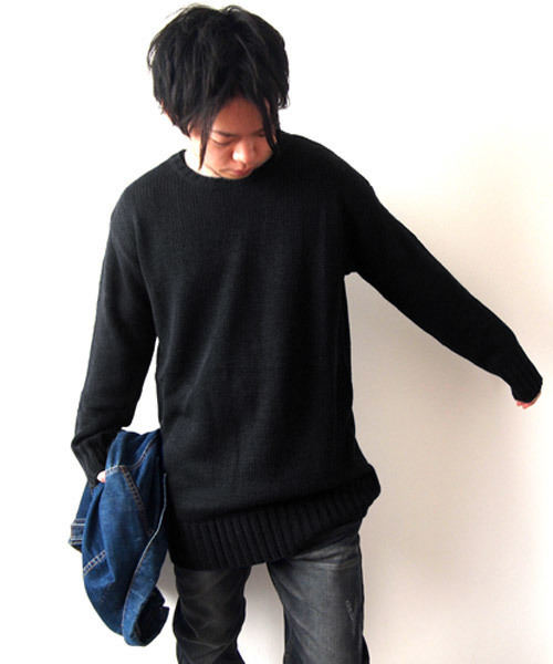 BEATJIVE（ビートジャイブ）の「クルーネックビッグシルエットローゲージニットセーター（ニット/セーター・メンズ・ブラック/ブラック系その他/チャコールグレー・FREE）」の11枚目の写真