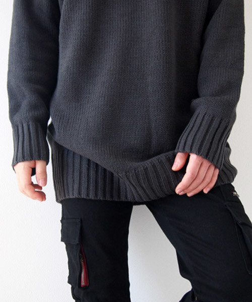 BEATJIVE（ビートジャイブ）の「クルーネックビッグシルエットローゲージニットセーター（ニット/セーター・メンズ・ブラック/ブラック系その他/チャコールグレー・FREE）」の12枚目の写真