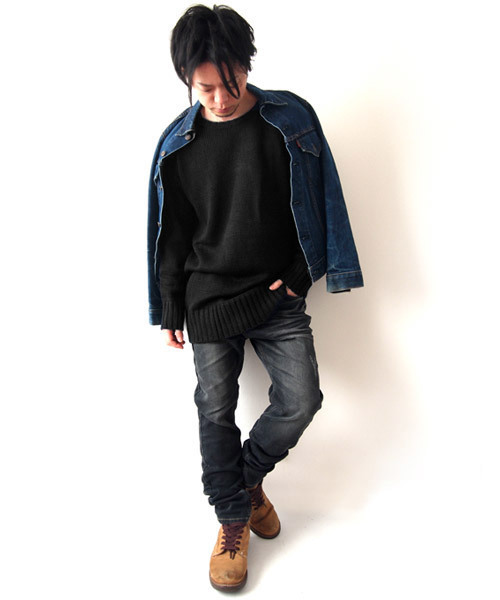 BEATJIVE（ビートジャイブ）の「クルーネックビッグシルエットローゲージニットセーター（ニット/セーター・メンズ・ブラック/ブラック系その他/チャコールグレー・FREE）」の18枚目の写真