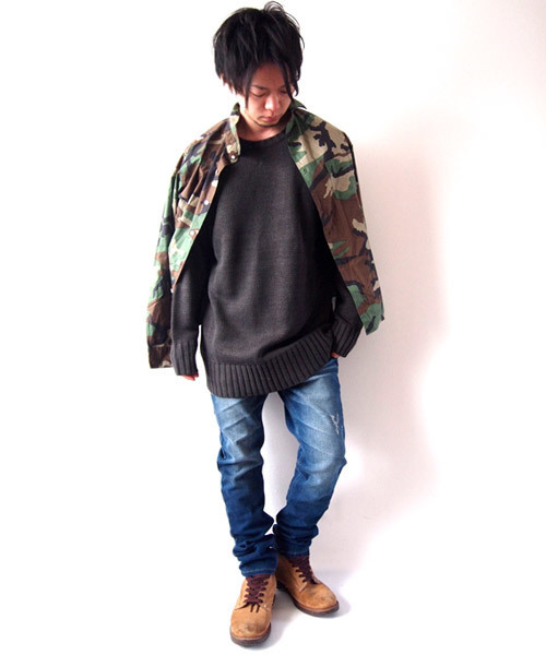 BEATJIVE（ビートジャイブ）の「クルーネックビッグシルエットローゲージニットセーター（ニット/セーター・メンズ・ブラック/ブラック系その他/チャコールグレー・FREE）」の16枚目の写真