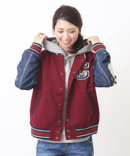 CUBE SUGAR（キューブシュガー）の「メルトン×デニムスタジャン（スタジャン・レディース・ダークグリーン/ネイビー/ボルドー/グレー・M）」の4枚目の写真