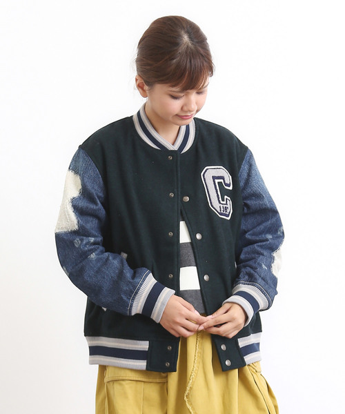 CUBE SUGAR（キューブシュガー）の「メルトン×デニムスタジャン（スタジャン・レディース・ダークグリーン/ネイビー/ボルドー/グレー・M）」の3枚目の写真