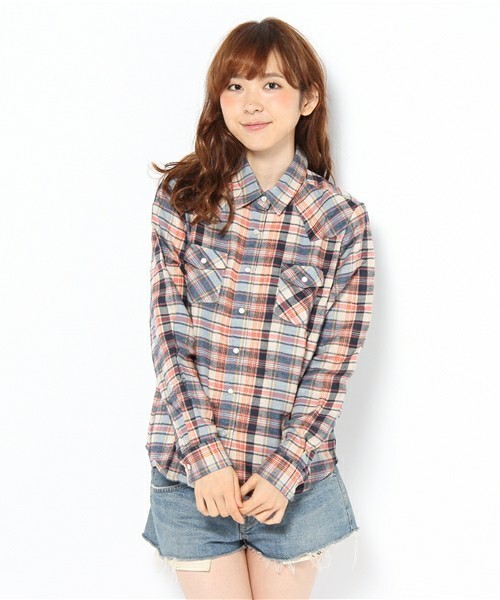 WEGO(ウィゴー)の「ウエスタンチェックネルシャツ(シャツ/ブラウス・レディース・ブラック/グリーン/グリーン系その他/ブルー/ブルー系その他/イエロー/ピンク/レッド/エンジ/レッド系その他・FREE)」の7枚目の写真