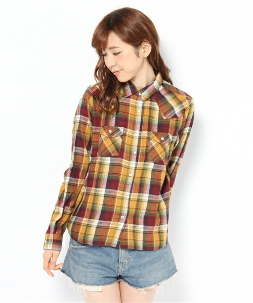 WEGO(ウィゴー)の「ウエスタンチェックネルシャツ(シャツ/ブラウス・レディース・ブラック/グリーン/グリーン系その他/ブルー/ブルー系その他/イエロー/ピンク/レッド/エンジ/レッド系その他・FREE)」の6枚目の写真