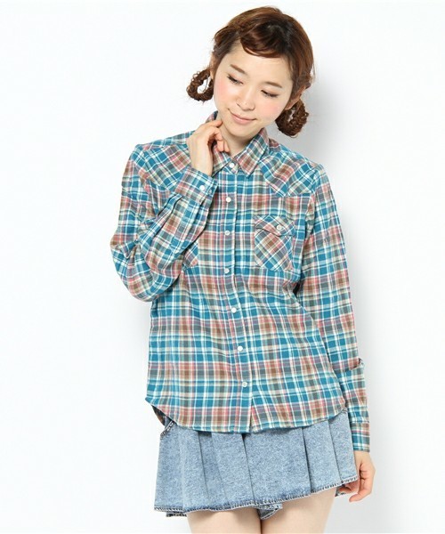 WEGO(ウィゴー)の「ウエスタンチェックネルシャツ(シャツ/ブラウス・レディース・ブラック/グリーン/グリーン系その他/ブルー/ブルー系その他/イエロー/ピンク/レッド/エンジ/レッド系その他・FREE)」の1枚目の写真
