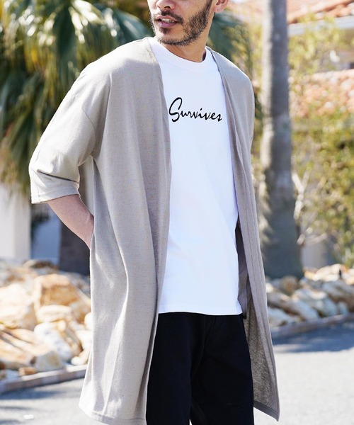 jiggys shop(ジギーズショップ)の「麻混ロングカーディガン(カーディガン/ボレロ・メンズ・ホワイト/ブラック/ベージュ/ネイビー/カーキ/杢グレー/ブルーグレー/ブラウン/スモークピンク/グリーン系その他/モカ/テラコッタ/グレー系その他/グレー系その他2/グレー・MEDIUM/LARGE)」の7枚目の写真