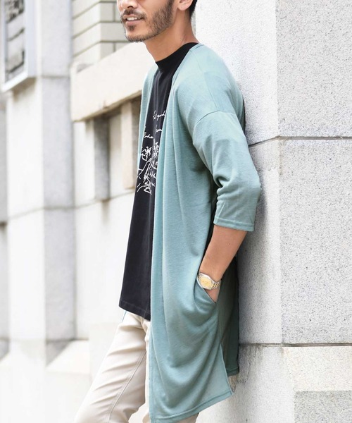 jiggys shop(ジギーズショップ)の「麻混ロングカーディガン(カーディガン/ボレロ・メンズ・ホワイト/ブラック/ベージュ/ネイビー/カーキ/杢グレー/ブルーグレー/ブラウン/スモークピンク/グリーン系その他/モカ/テラコッタ/グレー系その他/グレー系その他2/グレー・MEDIUM/LARGE)」の4枚目の写真